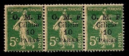 (Bande De 3) Timbre Type Semeuse Surchargé O.M.F. Cilicie (dix) PARAS - Unused Stamps