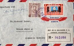 ! 1956 Einschreiben, Brief Aus El Salvador Nach Braunschweig, Airmail, Via Aerea, Par Avion, Correo Aereo - El Salvador