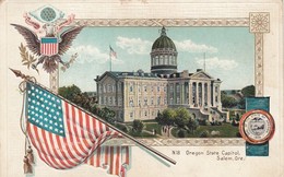 Salem Oregon State Capitol Building, US Flag, C1900s Postcard - Salem