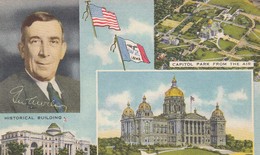 Des Moines Iowa State Capitol Building, Governor George Wilson, C1940s Postcard - Des Moines