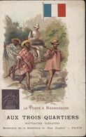 CPA Drapeau France La Poste à Madagascar Publicité Aux 3 Quartiers Nouveautés élégantes Paris Facteur Colon à Porteurs - Poste & Postini