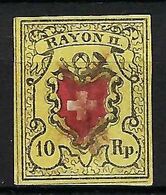 SUISSE 1850: Le ZNr. 16II, Légère Obl. "plume" Rouge, Forte Cote, Signé ? - 1843-1852 Kantonalmarken Und Bundesmarken