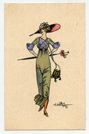 Illustrateur.Naillod.la Femme élégante,mode Parisienne En  1900,fashion,grand Chapeau,parapluie. - Naillod