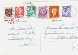 WISSEMBOURG Carte Postale Entier 1,20 Iris Violet Dest Allemagne Complément Gandon Dulac Mazelin Muller Ob 1955 Yv 651CP - Standaardpostkaarten En TSC (Voor 1995)