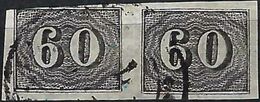 BRAZIL #  014a  -  BRAZIL EMPIRE  -  " VERTICAIS "  60 RÉIS  BLACK -   HORIZONTAL PAIR - 1850   USED - Nuovi