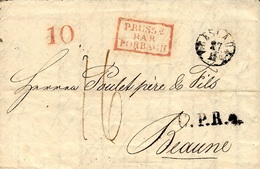 1835- Letter From BRESLAU To Beaune ( France )  C.P.R.4 + PRUSSE /PAR / FORBACH  Rating 10 +16 =26 D. - Marques D'entrées