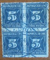 CUBA Fiscali Segnatasse Tax  5 Ctv Quartina  - Usato - Timbres-taxe