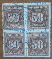 CUBA Fiscali Segnatasse Tax  50 Ctv Quartina  - Usato - Timbres-taxe