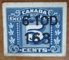 CANADA Excise Fiscali Revenue Tax  5 Cents Non Dentellato - Numeri Foglie  - Usato - Postage Due