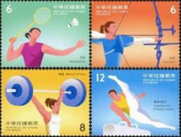 Delcampe - 2020 Sports Stamps Badminton Archery Weightlifting Pommel Horse Gymnastics - Bogenschiessen