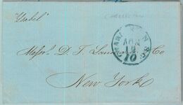 91293 - CUBA - Postal History - PREPHILATELIC  COVER From MATANZAS To NY Via CHARLESTON 1853 - Préphilatélie