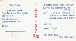 Old QSL From Sergio Rios (1BX-37), Rua Barão De Petropolis, Rio De Janeiro, Brasil (1967) - CB