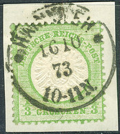 GERMANY 1872 ½g Green Crisp Embossing SG 17 Used On Piece. - Used Stamps