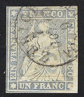 SUISSE 1860: Le ZNr. 27D, TB Obl. CAD Zürich Du 7.X.60, Très Forte Cote, Superbe Timbre Signé Au Dos, Variété TTB - Gebraucht