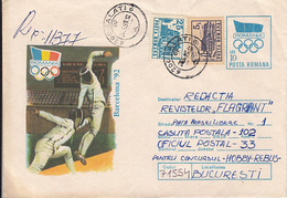 OLYMPIC GAMES, BARCELONA'92, FENCING, NICE STAMPS, REGISTERED COVER STATIONERY, ENTIER POSTAL, 1993, ROMANIA - Summer 1992: Barcelona