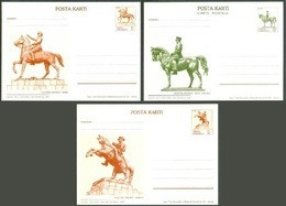 1981 TURKEY ATATURK STATUE COMPLETE SET (3x) POSTCARDS - Postal Stationery