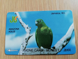 JAMAICA  J$100,-  GPT CARD  AMAZONA AGILIS PARROT    CONTROL NR: 1JAME   Fine Used Card  **3226** - Jamaica