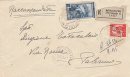 RACCOMANDATA 1950 10+55 ITALIA AL LAVORO TIMBRO AGRIGENTO (KP131 - 1946-60: Poststempel