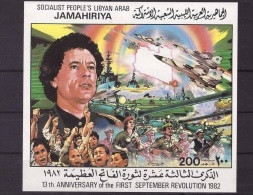 LIBYA MNH 1982 MS 13TH ANNIVERSARY FIRST SEPTEMBER REVOLUTION AIRPLANE LIBYA MAP SOLDIERS QATHAFI QADDAFI  SHIP NAVY - Libya