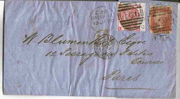 1870 Lettre Liverpool 2 Timbres Oblitérés 466 Pour Paris Via Amb Calais - Brieven En Documenten