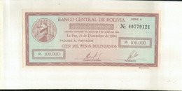 Billet Bolivie  100,000 Pesos Bolivianos  1984  TTB+  Sept 2020  Clas Noir 18 - Bolivien