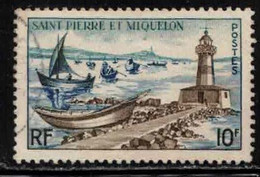 ST PIERRE & MIQUELON Scott # 355 Used 1 - Lighthouse & Fishing Fleet - Oblitérés