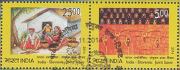 INDIA, 2014,  FIRST DAY CANCELLED, SETENANT, India Slovenia Joint Issue, Set 2 V, Dance, Culture, Child, Art, - Gebruikt