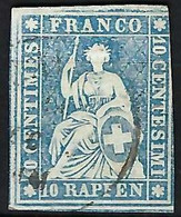 SUISSE Ca.1857: Le ZNr. 23Cc,  Obl. CAD, Forte Cote - Gebraucht