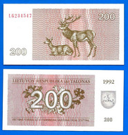 Lituanie 200 Talonas 1992 NEUF UNC Que Prix + Port Litu Animal Cerf Lithuania Bitcoin Skrill Paypal OK - Lituanie