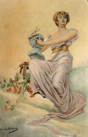 Louise ABBEMA * CPA 1909 Illustrateur Art Nouveau Jugendstil * Femme Sculpture Tête Fleurs - Autres & Non Classés