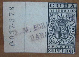 1892 1893 CUBA Fiscali Segnatasse Tax Pagos Al Estado 1 Pesos Superior - Usato - Segnatasse