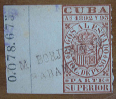 1892 1893 CUBA Fiscali Revenue Tax Pagos Al Estado 10 Ctv Superior - Usato - Impuestos