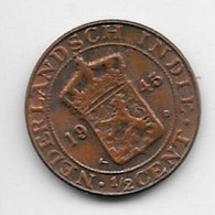Netherlands East India 1/2 Cent 1945p Km 314.2  Unc/ms63 - Dutch East Indies