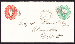 1892 Privates Ganzsachen Couvert 2 Und 1/2 Pence. Aus New Norfolk, Tasmanien Nach Alexandria In Ägypten. - Brieven En Documenten