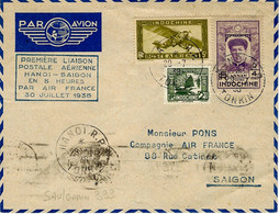1 ère Liaison Postale Aérienne HANOI-SAIGON En 5 Heures Par AIR FRANCE  30 Juil. 1938 - Lettres & Documents