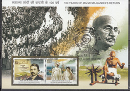 INDIA, 2015, FIRST DAY CANCELLED, MS, 100 Years Of Mahatma Gandhi Return From South Africa Ship Newspaper, - Gebraucht