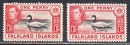 Falkland Islands 1938-50 Mint No Hinge, Carmine & Vermillion Sc# ,SG 147,147a - Islas Malvinas