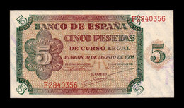 España Spain 5 Pesetas Burgos 1938 Pick 110 Serie F SC UNC - 5 Peseten