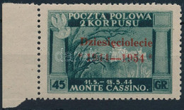 ** Olaszország Lengyel Légió / Italy Polish Corps 1954 Montecassino 45gr Vörös Felülnyomással, ívszéli / Red Overprint,  - Otros & Sin Clasificación