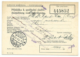 Troppau Opava "Anmeldung Zum Spardienste" Zweisprachig Deutsch/tschechisch 1935 R! - Other & Unclassified