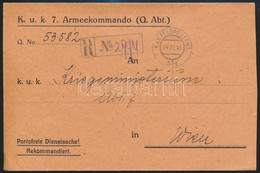 1916 Ajánlott Tábori Posta Levél "K.u.k. 7. Armeekommando (Q.Abt.)" + "FP 334" - Otros & Sin Clasificación