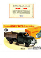 DINKY TOYS CAMIONS: REF 25M STUDEBAKER BENNE BASCULANTE - FICHE TECHNIQUE & CERTIFICAT D'AUTHENTICITE - Catalogues