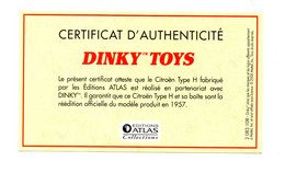 DINKY TOYS: CITROEN TYPE H - CERTIFICAT D'AUTHENTICITE - Catalogi