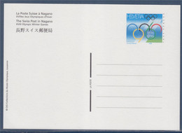 Carte Postale, Entier Neuf La Poste Suisse à Nagano XVIIIèmes Jeux Olympiques D'hiver - Inverno1998: Nagano