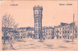 T2/T3 1915 Lublin, Wieza Cisnien / Water Tower, Street View, Art Postcard + "K.u.K. Autotrainkolonne Klosterneuburg No.  - Sin Clasificación