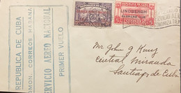 A) 1928, CUBA, AIRMAIL, FROM HAVANA TO SANTIAGO DE CUBA, LINDBERGH COMMEMORATION, NOT ISSUED STAMP OVERPRINT - Lettres & Documents