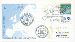 ISRAEL - Enveloppe FDC "1992 European Unification / Philately Day" + Cachets Conseil De L'Europe Strasbourg - FDC