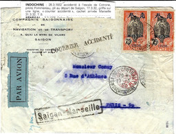 1932- Env. Saigon-Marseille  Avec " COURRIER ACCIDENTE  à Crotone ( Italie ) Réf. Nierinck 320328 - Lettres & Documents