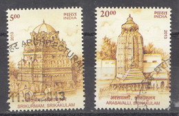 INDIA, 2013, FIRST DAY CANCELLATION, Architectural Heritage - Srikurmam & Arsavalli Temples, Hindu Mythology , Set 2 V, - Oblitérés