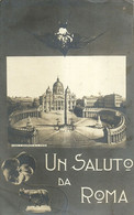 9213 "UN SALUTO DA ROMA"RONDINE-VIOLETTA-LUPA-ANNULLO TONDO RIQUADRATO GRAND HOTEL MINERVE- CART. POST. ORIG. NON SPED. - Souvenir De...